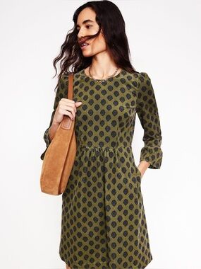 boden green corduroy dress Ros Panelled Cord Midi Dress-Green Fir